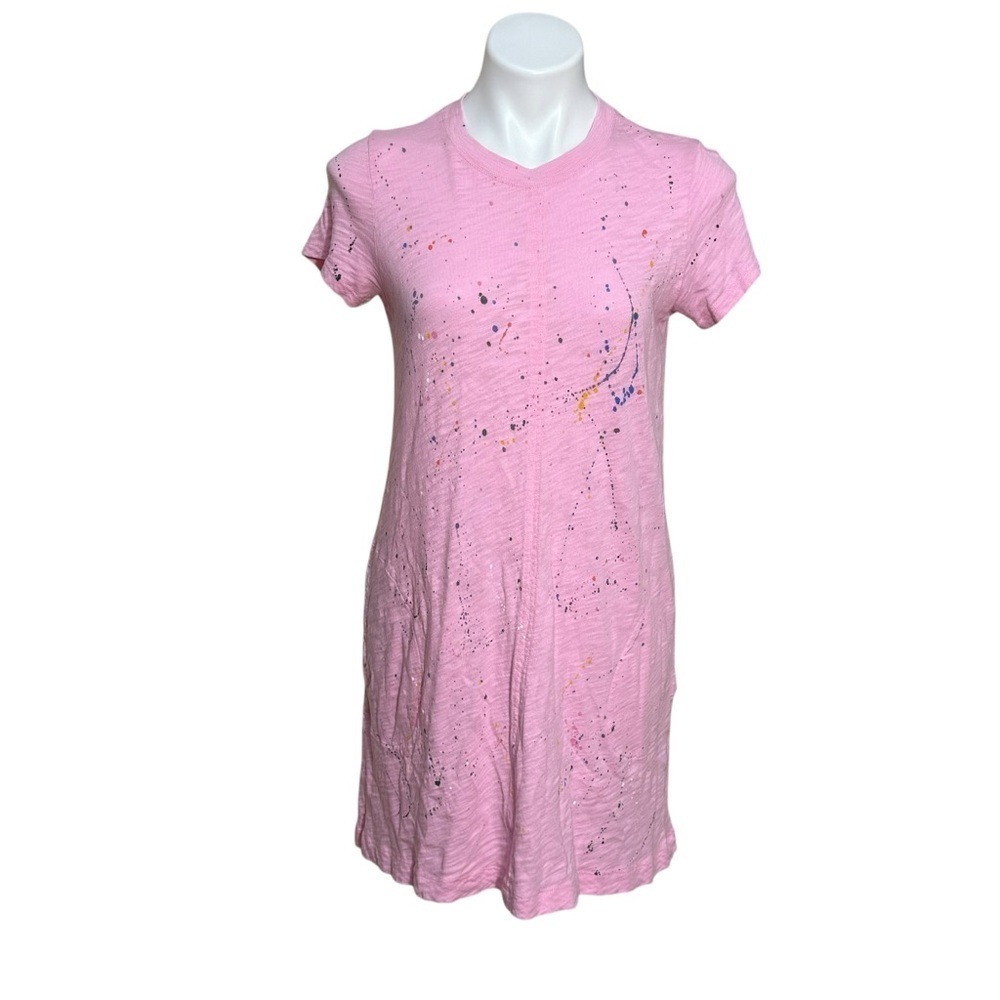 ATM Anthony Thomas Melillo Pink Paint Splatter T-Shirt Dress pockets size small